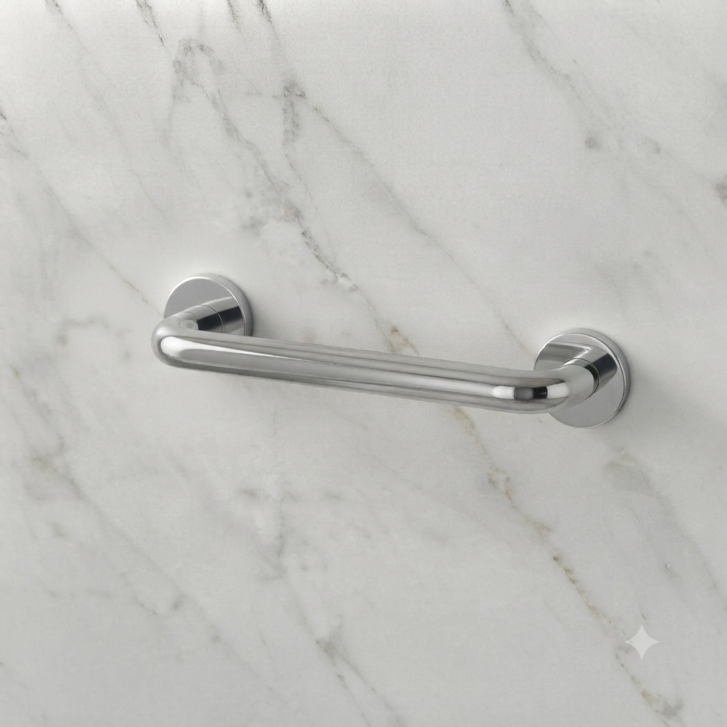 Barre d’appui droite chromée 300 mm AKW pour sécuriser une salle de bains accessible PMR.