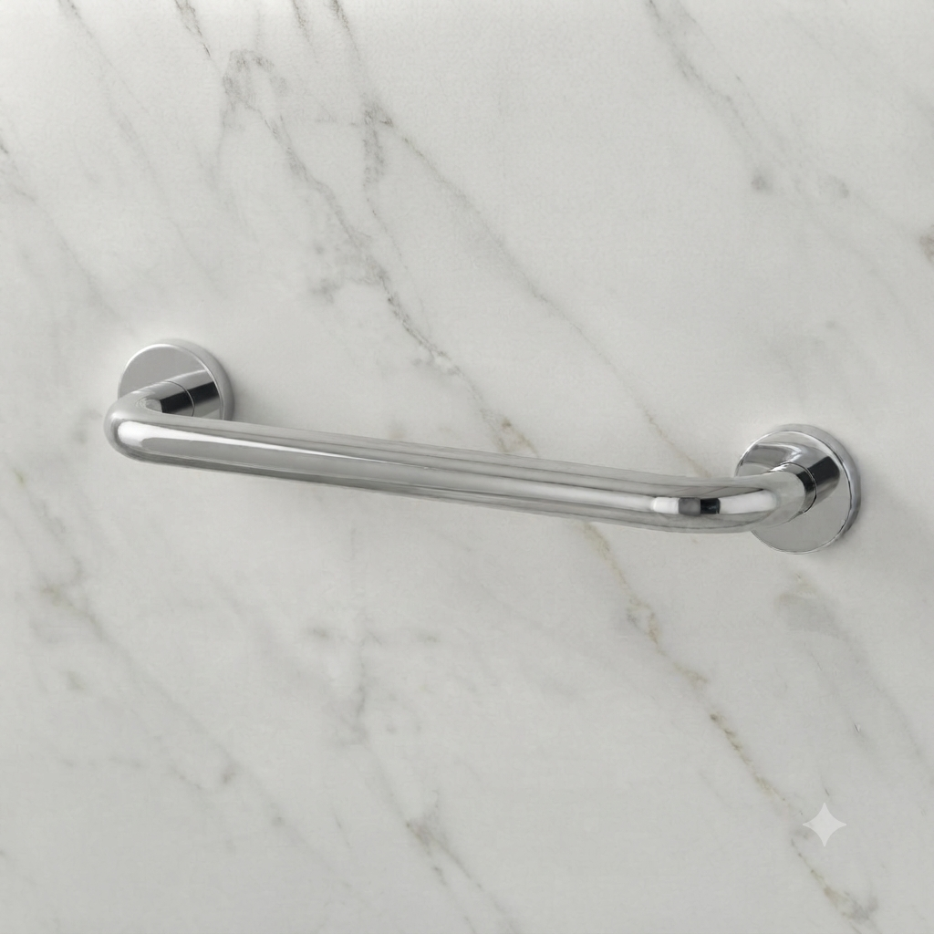 Barre d’appui droite chromée 450 mm AKW pour salle de bains ou WC accessible PMR.