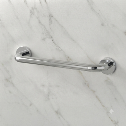 Barre d’appui droite chromée 450 mm AKW pour salle de bains ou WC accessible PMR.