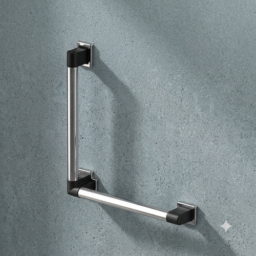 Barre d’appui Rugao gris anthracite AKW coudée à 90 degrés pour salle de bains PMR.