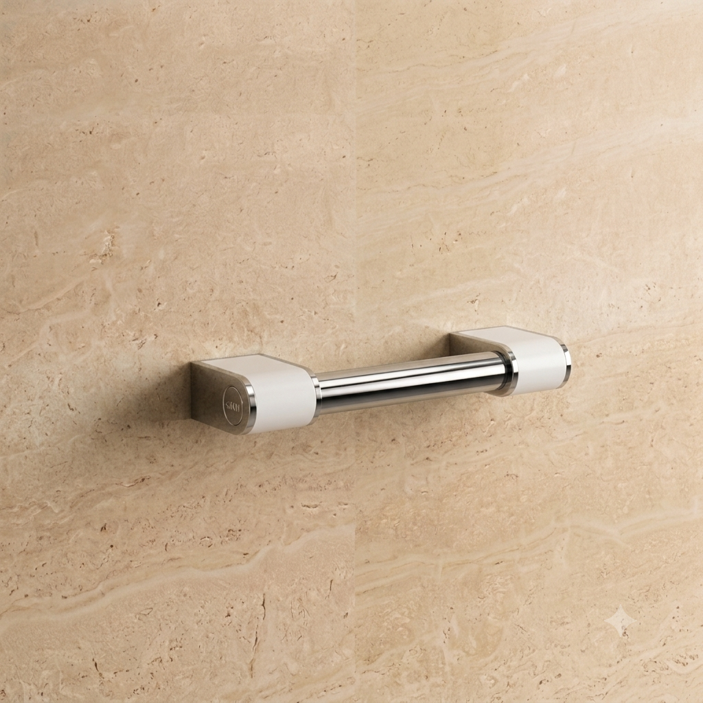 Barre d’appui droite Onyx 2 AKW avec finition chromée, présentée en situation murale.