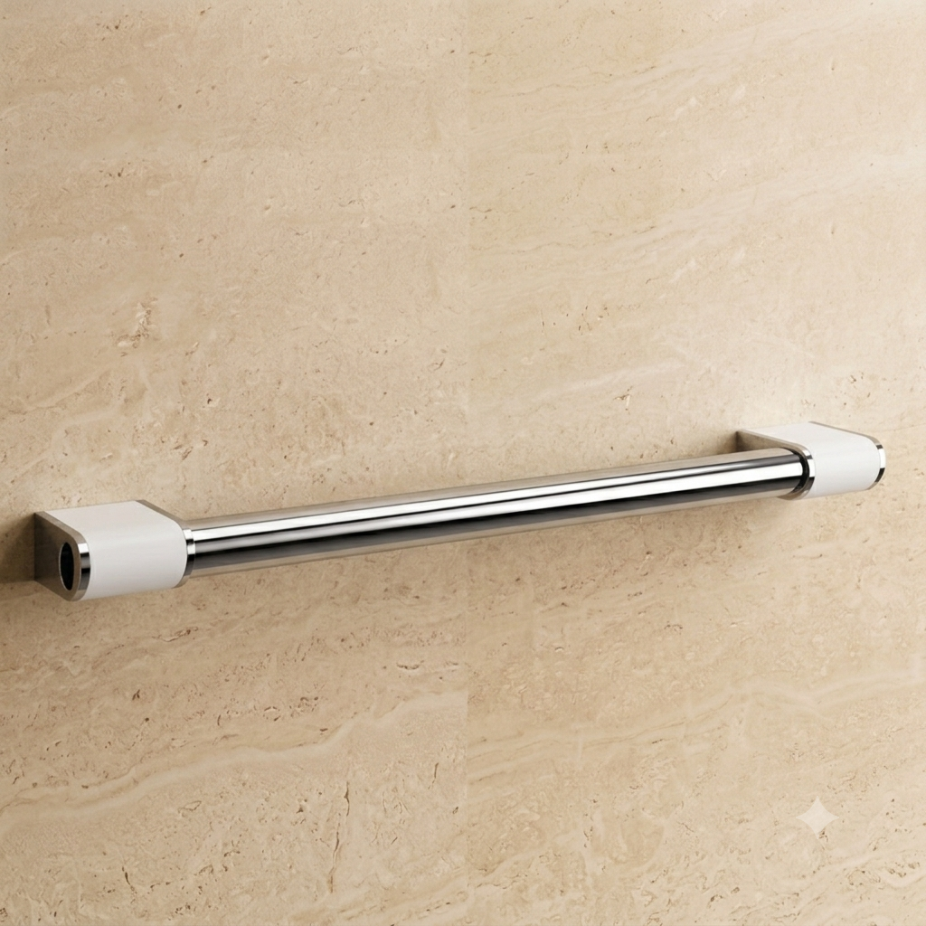 Barre d’appui droite Onyx 2 AKW avec finition chromée pour salle de bains accessible.