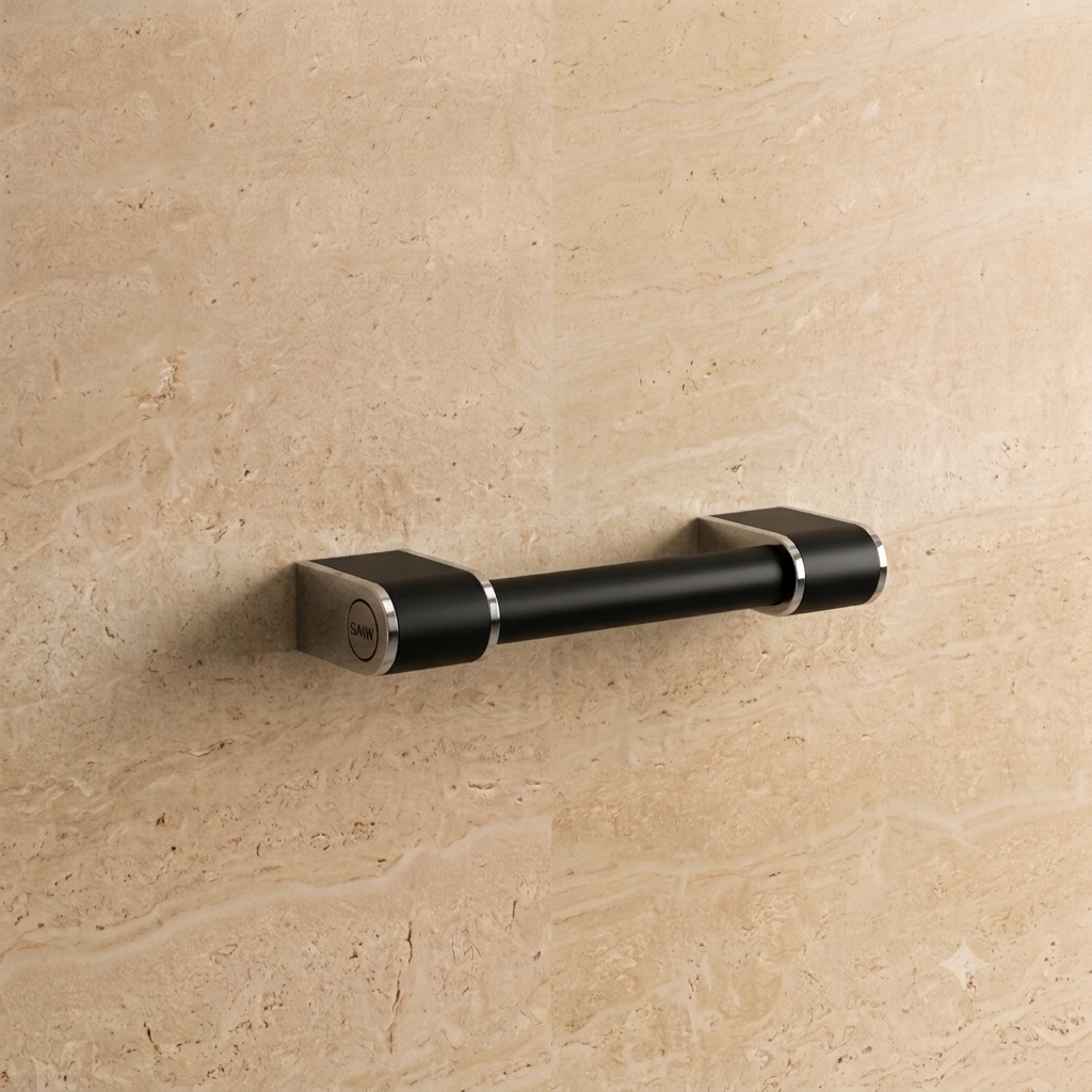 Barre d’appui droite Onyx 2 noire AKW présentée en situation murale.