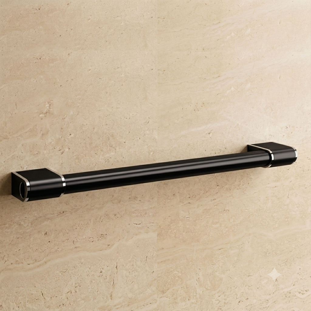 Barre d’appui droite Onyx 2 noire AKW pour sécuriser une salle de bains accessible PMR.