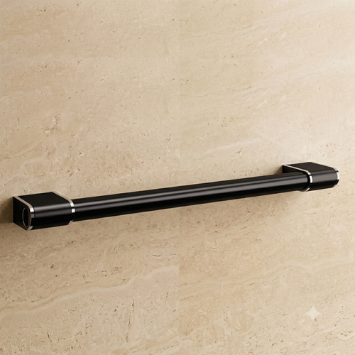 Barre d’appui droite Onyx 2 noire AKW pour sécuriser une salle de bains accessible PMR.