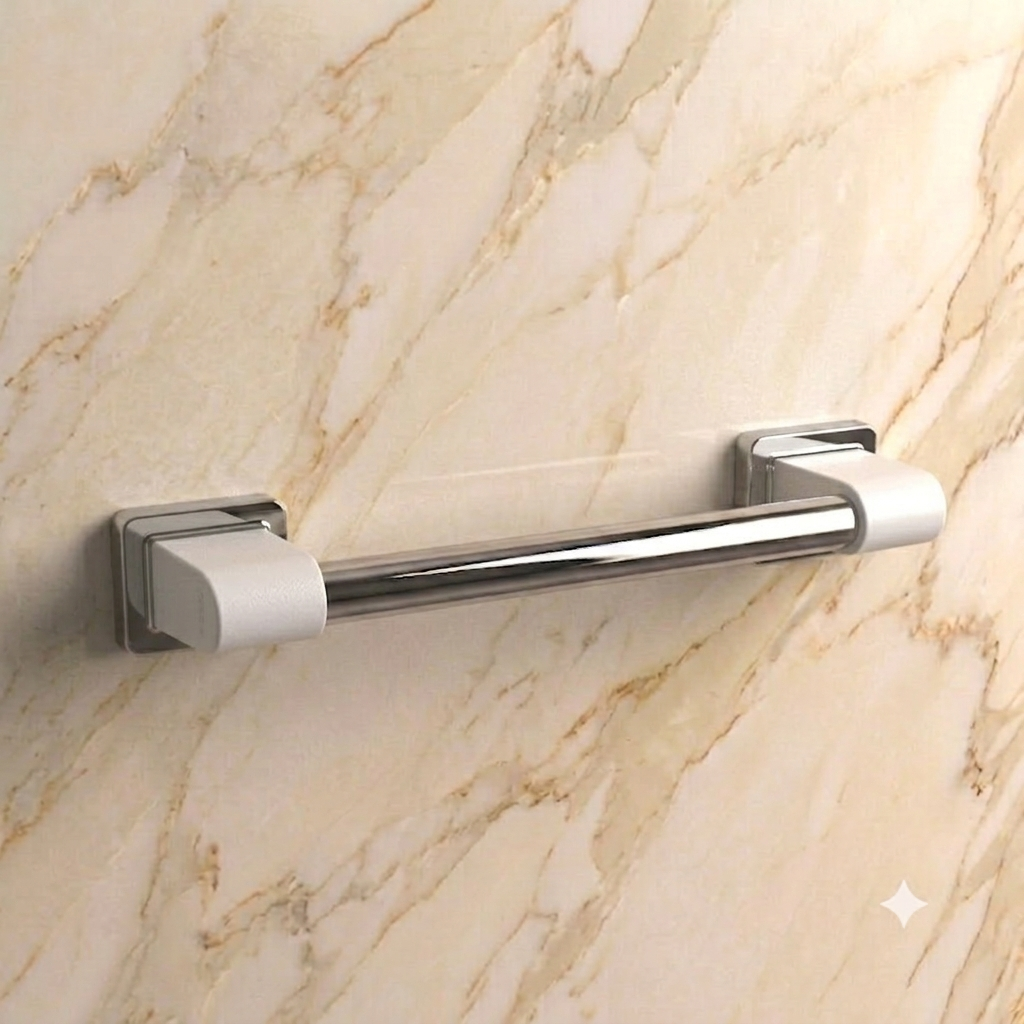 Barre d’appui droite Rugao blanche 300 mm AKW pour sécuriser une salle de bains PMR.