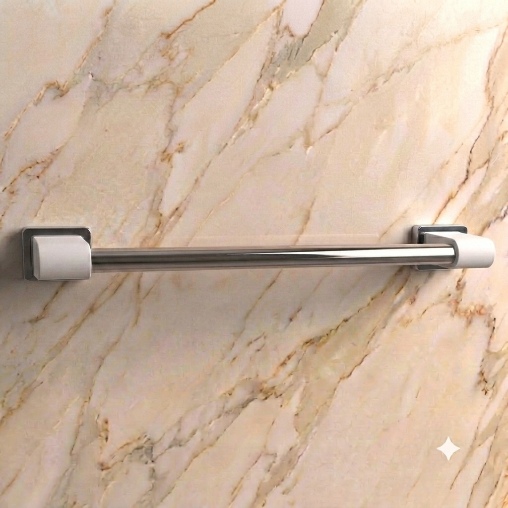 Barre d’appui droite Rugao blanche 600 mm AKW pour salle de bains accessible PMR.