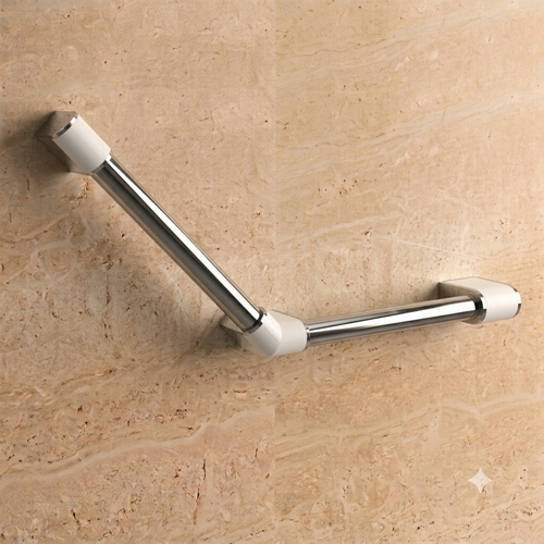 Barre d’appui Onyx 2 AKW coudée à 135 degrés avec finition chromée pour salle de bains accessible PMR.