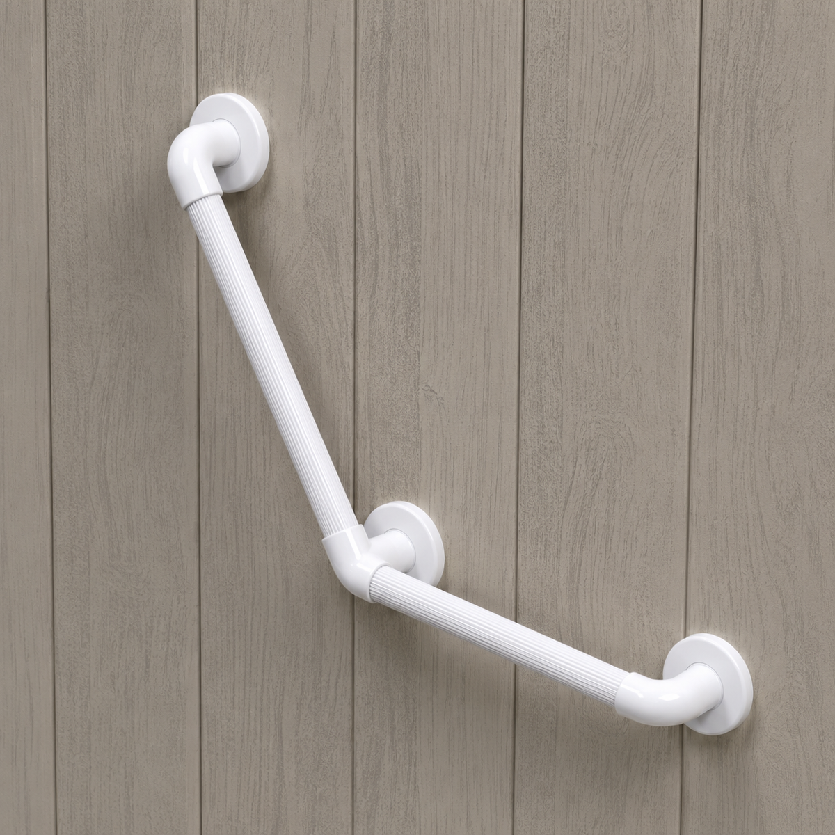 Barre d’appui PVC blanche cannelée coudée à 135 degrés 450 x 450 mm AKW.