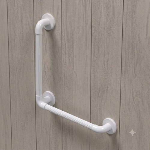Barre d’appui PVC blanche cannelée coudée à 90 degrés 600 x 600 mm AKW.