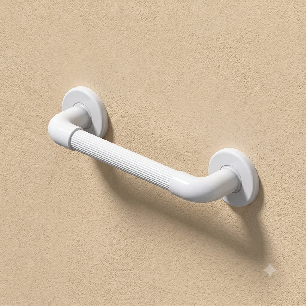 Barre d’appui droite PVC blanche cannelée 300 mm AKW pour salle de bains PMR.