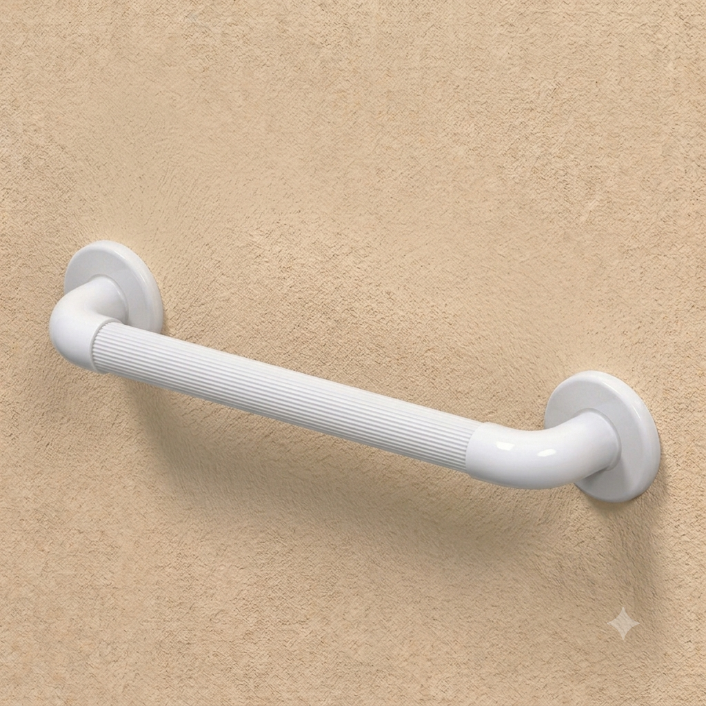 Barre d’appui droite PVC blanche cannelée 450 mm AKW pour salle de bains accessible.
