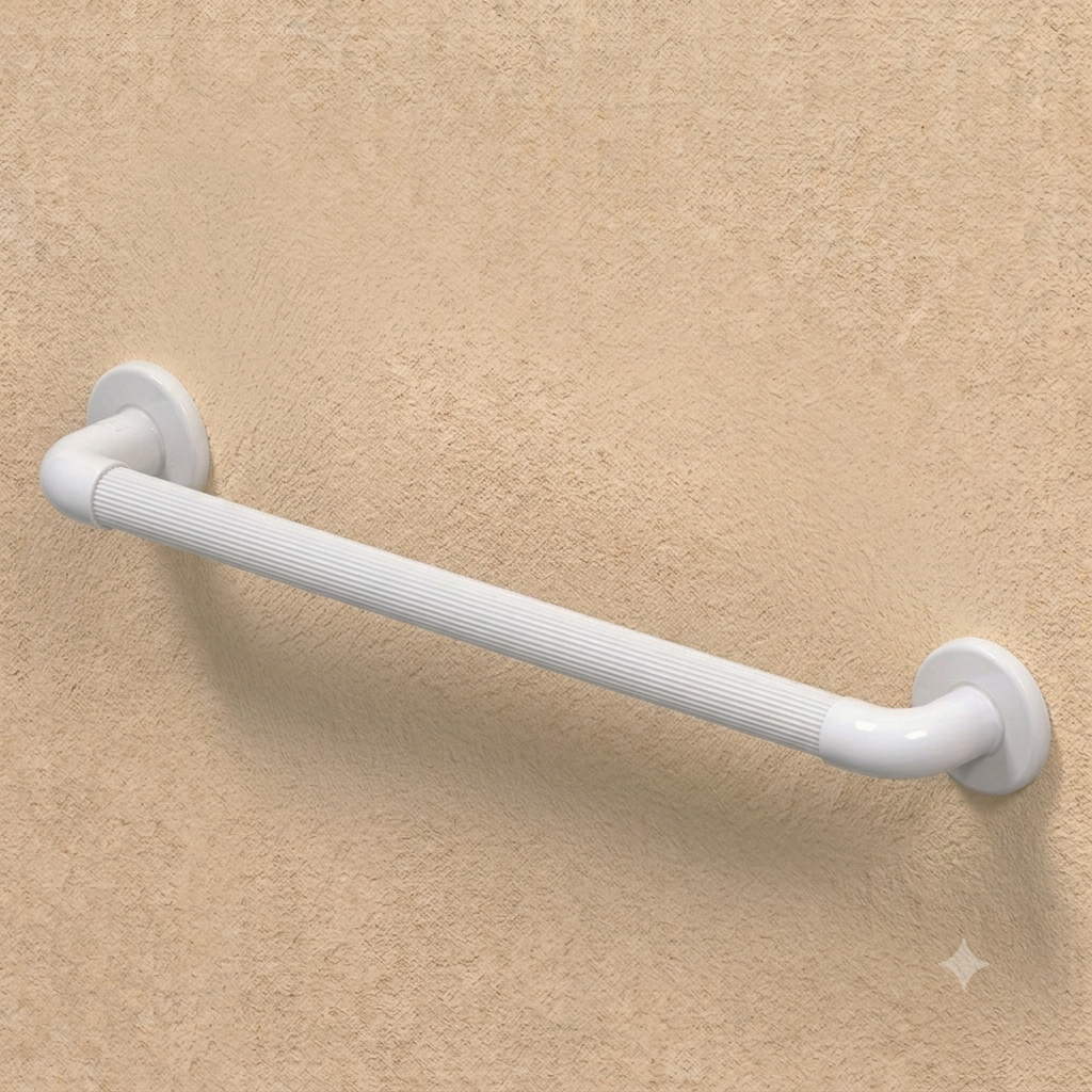 Barre d’appui droite PVC blanche cannelée 600 mm AKW offrant une meilleure préhension.