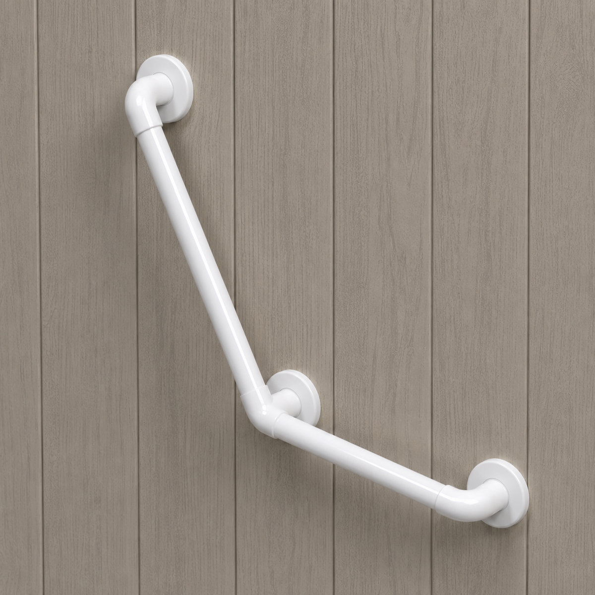 Barre d’appui PVC blanche lisse coudée à 135 degrés 450 x 450 mm AKW.