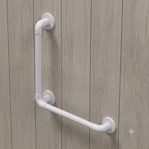 Barre d’appui PVC blanche lisse coudée à 90 degrés 450 x 450 mm AKW.