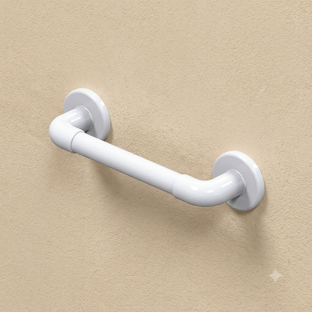 Barre d’appui droite PVC blanche lisse 300 mm AKW pour salle de bains accessible PMR.