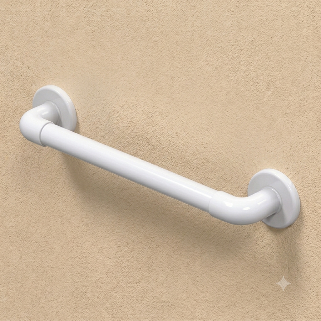 Barre d’appui droite PVC blanche lisse 450 mm AKW pour salle de bains accessible PMR.